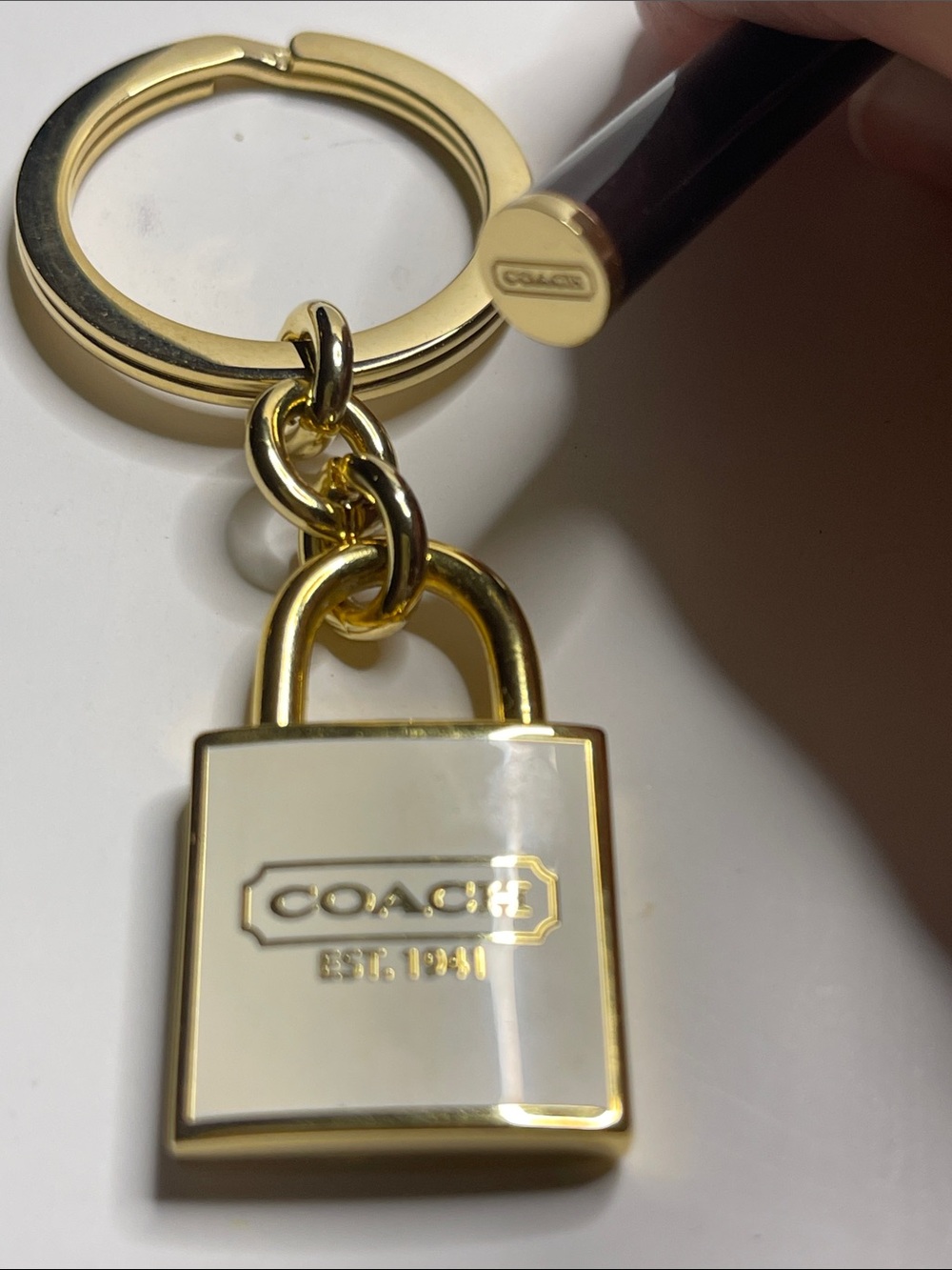COACH Gold & White Padlock Keyring and Coach Pen - Picture 3 of 4